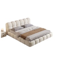 Ensemble de lit de rangement de luxe moderne haut de gamme avec cadre en bois massif réglable et revêtement en tissu doux, blanc crème, tailles King et Queen
