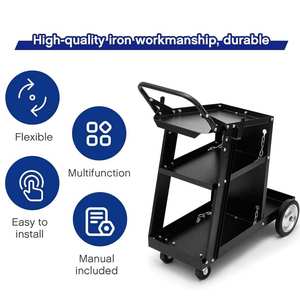 Chariot de soudage roulant à 3 niveaux en fer noir plate-forme de fer de mise à niveau à quatre roues pour soudeuse TIG MIG Plasma Cutter OEM pour chariots à main - Product Image 2