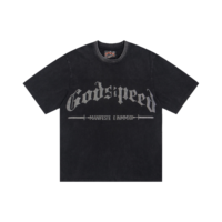 Kaos Oblong Lengan Pendek Oversize Vintage GodSpeed High Street Berkualitas Tinggi, Cuci Asam, Berhiaskan Rhinestone, 100% Katun Pria