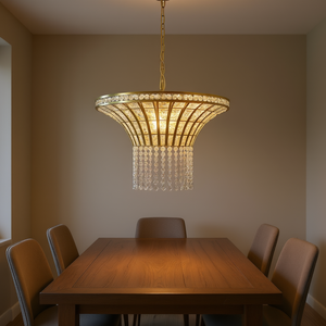 Modern 24 Inch <b>Crystal</b> <b>Chandelier</b> Gold Finish Cascading Beads Pendant <b>Light</b> For Dining Room - Product Image 2