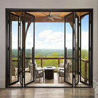 Ventana Plegable de Aleación de Aluminio, Horizontal, de Doble Pliegue y Cuatro Paneles, Impermeable e Insonorizada, para Terraza Exterior, Diseño Minimalista