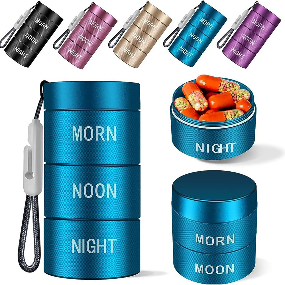 Sealable Waterproof Outdoor First Aid Aluminum Medicine Bottle Divided Box for Daily Three Meals Convenient Medicine Storage