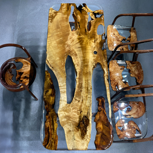 Mesa <span class=keywords><strong>de</strong></span> Comedor Moderna Rectangular <span class=keywords><strong>de</strong></span> Madera <span class=keywords><strong>de</strong></span> Alcanfor Dorada - Madera Brillante Resistente al Agua y Ecológica, Multiusos, Ensamblada, para el Hogar o <span class=keywords><strong>Bar</strong></span> - Product Image 3