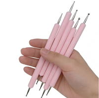 Lot de 5 pinceaux de gravure et d'embossage pour nail art, double tête, stylo à points pour fleurs, stylo à points pour marbrage, pinceau de dessin pour gel constructeur