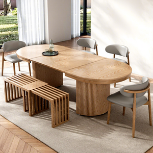 <span class=keywords><strong>Tavolo</strong></span> da Pranzo <span class=keywords><strong>Allungabile</strong></span> Moderno in Rovere Massiccio per 6 Persone <span class=keywords><strong>con</strong></span> Panche Pieghevoli Bordi Arrotondati Arredamento Ecologico per Sala da Pranzo - Product Image 5