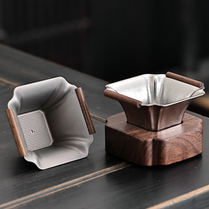 Titanium <b>Tea</b> Strainer With Wood Handle Reusable <b>Tea</b> Filter For <b>Tea</b> <b>Set</b> Accessories - Product Image 1