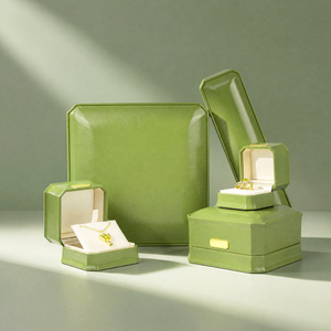 Zebopak Moss Green Octagon PU Leather Jewellery <b>Box</b> Set with Ring <b>Necklace</b> Christmas Holiday <b>Gift</b> Collection Wholesale - Product Image 1