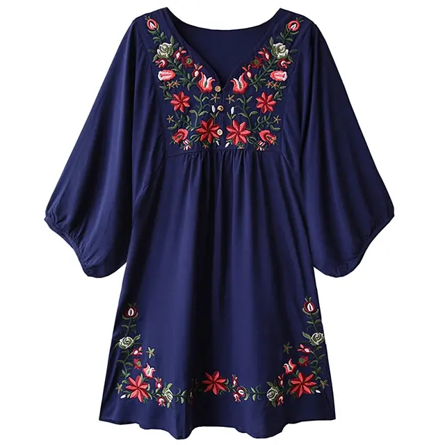 floral mini dress for woman with lace-trim