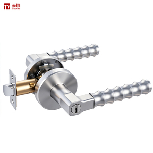 Poignée de porte à levier Tianyi en acier inoxydable ondulé avec serrure à clé, rosette ronde, pour entrée moderne, quincaillerie de chambre à coucher - Product Image 1