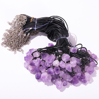 Collier Pendentif en Améthyste Naturelle Irrégulière avec Cordon en Cuir et Breloque en Cristal Minéral de Guérison Reiki, Bijoux de Mode pour Femme JD