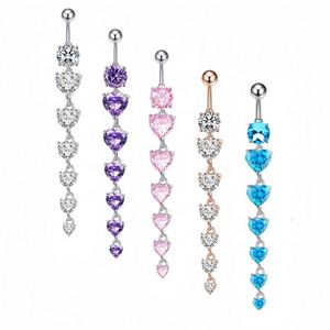 Piercing de nombril élégant en acier inoxydable pour femme, avec pendentif cœur long, idéal pour les mariages et comme cadeau de bijoux de piercing corporel - Product Image 1