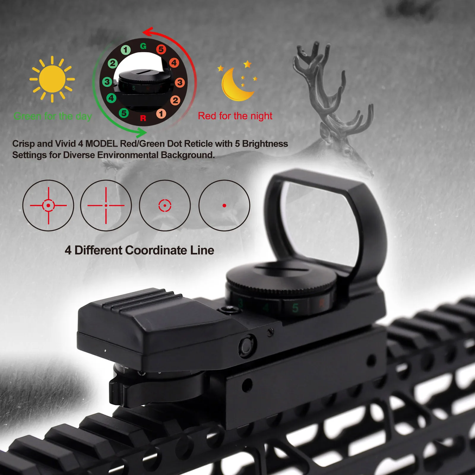 Aplus optional TAN/FDE or Black optic rifle Holographic Reflex Red Green Dot Sight Scope with 4 Type Reticle For 20mm Rails