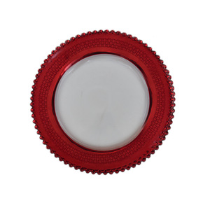 K11 Wedding 13 Inch 33cm Classic Eco-Friendly Glass Plate Dish Charger Plates with <b>Turquoise</b> <b>Beaded</b> Edge for Dinner Use - Product Image 6