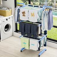 Séchoir à linge multifonctionnel 4 niveaux peu encombrant, pliable et extensible, grande étagère mobile avec roulettes