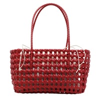 Sac à bandoulière en PU tressé ajouré avec doublure en toile, idéal pour la plage, les vacances d'été et le shopping