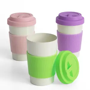 Unique Design Coffee Cup Promotional Festival Beautiful Gifts Leak Proof Silicone Stopper Hand Bamboo Fiber Water Cups Mugs