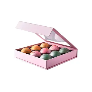 하이 퀄리티 9 pcs 사용자 정의 로고 패턴 디자인 생과자 리큐어 너트 화이트 초콜릿 포장 창 단단한 보드 종이 상자