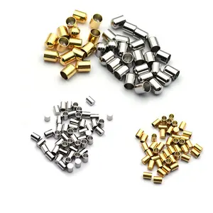 Custom 6mm Silver Stainless Steel Jewelry Cord Chain Connectors Tube End Caps Finding for Bracelet Leather Rope Jewelry Making