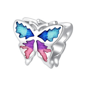 S925 Sterling Silver Colorful Gradient Enamel Butterfly <b>Bead</b> <b>Charm</b> Blue Purple Pink Wings Fit <b>Bracelet</b> Necklace Women Gift - Product Image 1