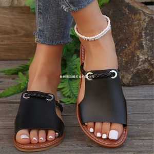 Exquisitas Sandalias Planas de Mujer con Tira Trenzada de Color Sólido, Pantuflas Planas de Piel Sintética de Primera Calidad, Calzado Informal para la Playa, Vacaciones y Uso Diario - Product Image 4