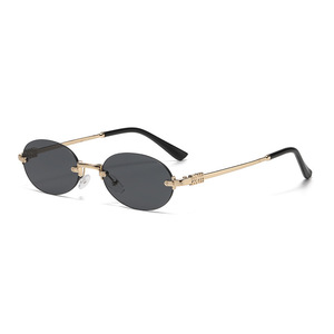 <b>Frameless</b> Oval Sunglasses Metal <b>Frame</b> Gold Color UV400 Protection For Women - Product Image 5