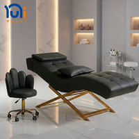 Lit de beauté inclinable en forme de S, cadre en métal doré en X, cuir PU, éponge haute densité, pour salon de beauté, soins du visage, SPA, soins de la peau
