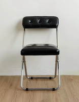 Chaise pliante en cuir ciré de style mid-century, chaise de salle à manger rembourrée de luxe léger avec dossier pour la maison et le café
