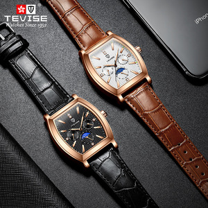 Montres pour hommes, cadran ajouré, forme tonneau, bracelet en cuir véritable, tourbillon automatique mécanique, modèle 8383D - Product Image 2