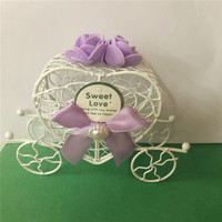 Boîte à Dragées/Bonbons Métal Cœur Carrosse avec Ruban et Fleur, Cadeau pour Mariage, Fête ou Banquet, Décoration pour Chocolats