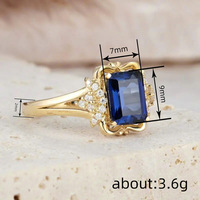 Kadınlar için Simüle Safir Zümrüt Kesim Yüzük, 7mm, Altın Kaplama Pirinç Kübik Zirkonya Vintage, Altın