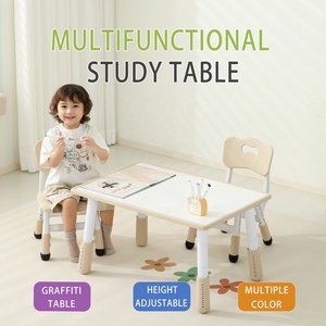 Table d'étude en bois SINKIPA pour enfants et ensemble de 2 chaises, réglable en hauteur sur 6 niveaux, mobilier pour enfants pour la peinture, la salle à manger, la chambre, l'école - Product Image 2