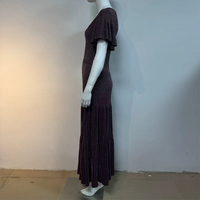 Robe longue plissée unie à col en V et manches courtes, sculptante à la taille, pour femme, mode et loisirs, haute qualité