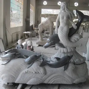 Hand carved Dark Grey Granite mermaid statue for sale