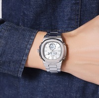 SKMEI 2279 trois temps affichage montre à Quartz pour hommes affaires doux Mature double mouvement bracelet en acier 3ATM mâle montre-bracelet cadeau