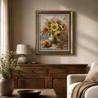 Peinture florale texturée faite à la main, nature morte enchanteuse, style impressionniste moderne, murale pour la décoration de salle à manger de villa