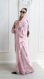 LEDUO new embroidered lace Loose Fit Maxi Dress with Hijab Chiffon women <b>Kimono</b> Abaya - Product Image 3