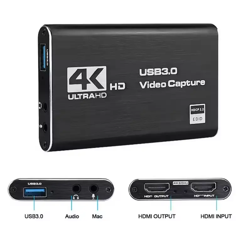 การ์ดจับภาพวิดีโอเสียง HDMI 4K USB3.0 เครื่องบันทึก Grabber ถึงอุปกรณ์ USB สําหรับการออกอากาศทีวี OBS สตรีมมิ่งจับภาพ Live RecordBox