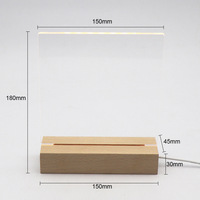 Tableau d'écriture de messages de veilleuse en acrylique en gros avec base en bois rectangulaire veilleuse à LED USB pour la décoration