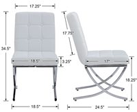 Chaise d'appoint blanche de style médiéval sans accoudoirs, chaise de salle à manger moderne en cuir PU rembourrée avec pieds en métal chromé