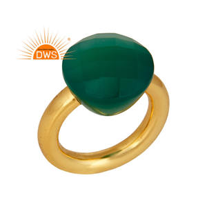 Natural <b>Green</b> Onyx Gemstone Ring 18 Karat Yellow Gold Plated 925 Silver Band Ring Jewelry Manufacturer Vintage Collection - Product Image 1
