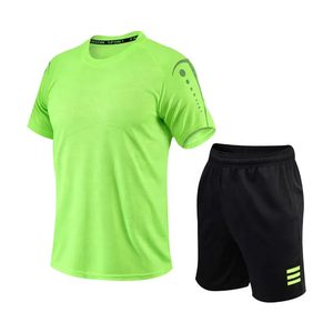 Camiseta de Fútbol Sublimada Azul para Hombre con Pantalones Cortos Negros, Cuello Redondo, Manga Corta, Absorbe la Humedad, Ropa Deportiva, Estampado Geométrico - Product Image 4