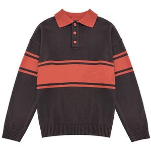 Pull Classique en Tricot 100% Coton pour Homme Manches Longues Rayures Vintage Col Revers pour Chemise Respirant Séchage Rapide Anti-Froissage - Product Image 3