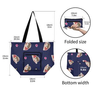 Custom Logo Polyester Folding Tote Shopping <b>Bag</b> with Inner Zipper Pocket — Reusable, <b>Foldable</b>, Large Capacity Shoulder Handbag - Product Image 2