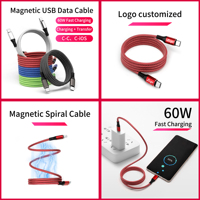 Kabel Data pengisi daya USB-C, kabel Data pengisi daya magnetik USB 3.0-C 60W, pengisian cepat 3A, 1m bahan tembaga timah, nilon kepang IOS