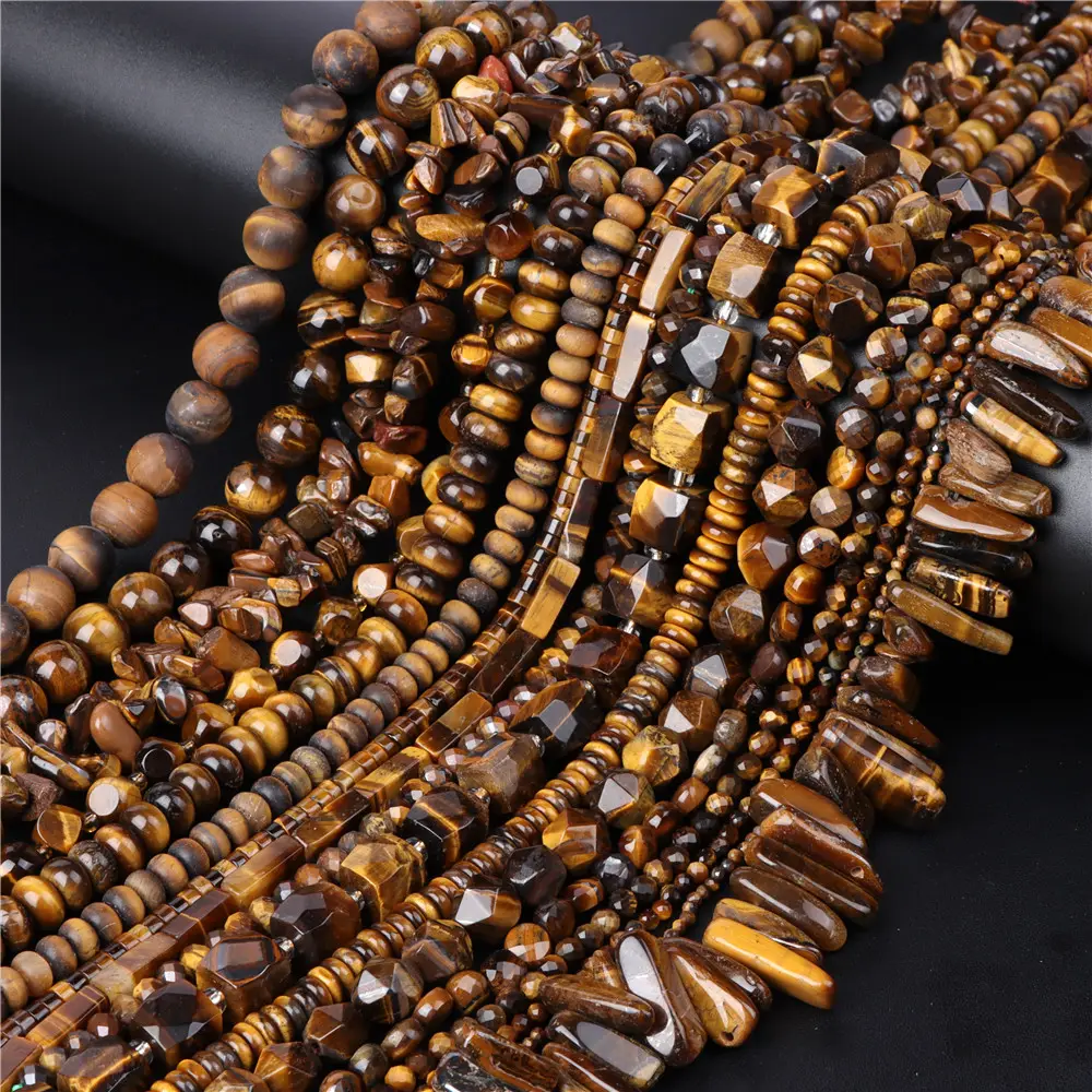 Todos os Tipos De Natural Yellow Tiger Eye Bead Gemstone Facetada Plano Irregular Rondelle Quadrado Solto Spacer Beads para Fazer Jóias