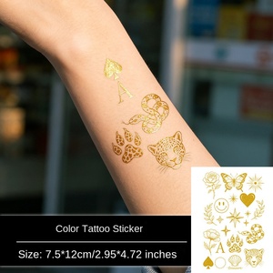 Adesivi per Tatuaggi Temporanei con Trasferimento ad Acqua in Lamina d'Oro, Motivi Leopardo, Serpente, Impronte di <span class=keywords><strong>Zampe</strong></span>, Asso di Picche, Impermeabili, di Lusso - Product Image 1
