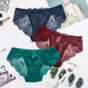 3pcs/Pack! Sexy Women Lace Panties Underwear Lace Briefs S M L XL Transparent Floral Bow Soft Lingerie