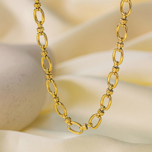 Banded Node Necklace Bracelet | Stainless Steel 18K PVD Gold Plated Oval Link Chain Jewelry <b>Set</b> Wholesale | Waterproof & Durable - Product Image 4