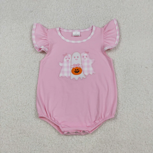 Ensemble de tenues pour bébés filles et garçons, Halloween, avec appliques fantôme et citrouille, rose et bleu, manches courtes, pantalon, barboteuse bulle, vêtements d'automne pour frères et sœurs - Product Image 3