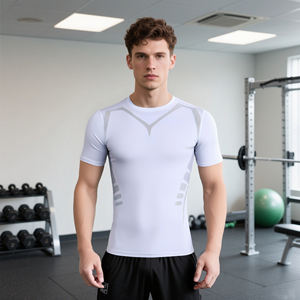 Venta al por mayor Plus Size Sportwear Hombres Tops Camisetas para Fitness Color sólido Manga corta Culturismo Ejercicio Gimnasio Hombres Active Tops - Product Image 3